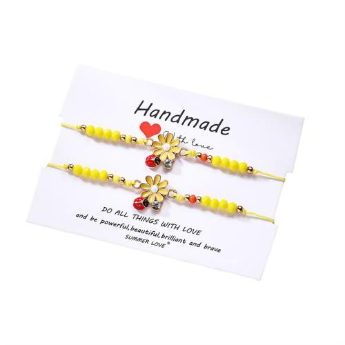 Zinc Alloy Bracelet with Wax Cord & Crystal plated 2 pieces & for woman & enamel Length Approx 16-20 cm Sold By Set