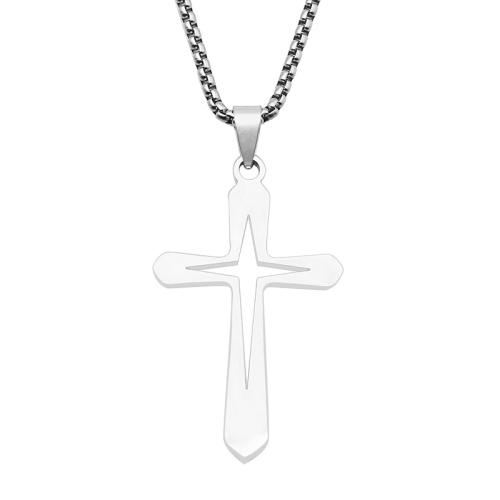 Stainless Steel Jewelry Necklace, 304 Stainless Steel, Cross, polished, fashion jewelry & for man, original color, 47x29mm, Length:Approx 60 cm, Sold By PC