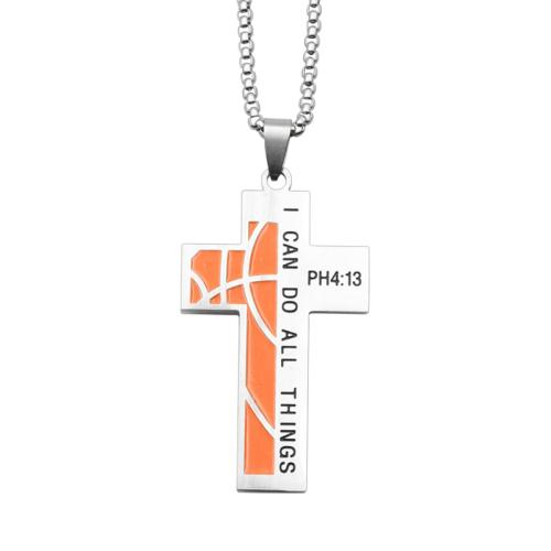 Stainless Steel Jewelry Necklace, 304 Stainless Steel, Cross, fashion jewelry & for man & enamel, original color, 53x30mm, Length:Approx 60 cm, Sold By PC
