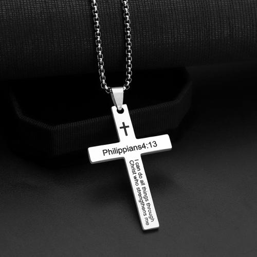Stainless Steel Jewelry Necklace, 304 Stainless Steel, Cross, polished, fashion jewelry & Unisex, original color, 49x30.50mm, Length:Approx 60 cm, Sold By PC