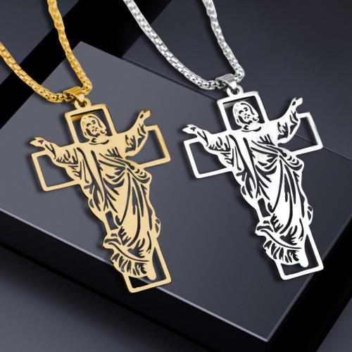 Stainless Steel Jewelry Necklace, 304 Stainless Steel, Cross, fashion jewelry & Unisex, more colors for choice, 55x35mm, Length:Approx 60 cm, Sold By PC