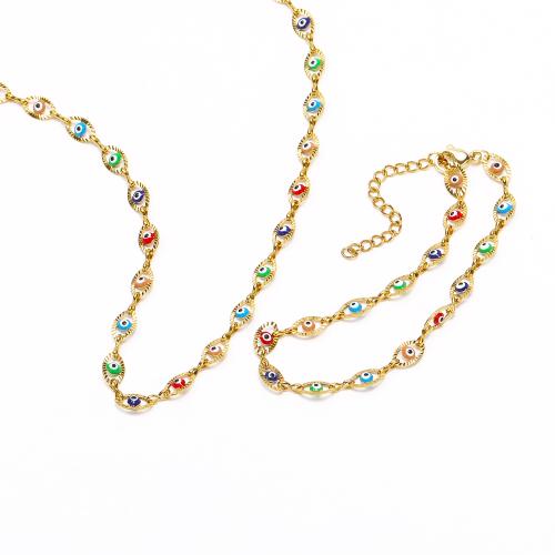 Uhranutí šperky Set, náramek & náhrdelník, 304 Stainless Steel, módní šperky & různé styly pro výběr & pro ženy & smalt, multi-barevný, Prodáno By PC