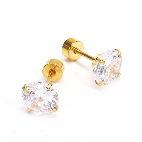 Stainless Steel Stud Earrings, 304 Stainless Steel, with Cubic Zirconia, Vacuum Ion Plating, fashion jewelry & for woman, more colors for choice, Sold By PC