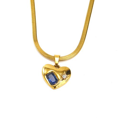 Stainless Steel Jewelry Necklace 304 Stainless Steel with Cubic Zirconia Heart Vacuum Ion Plating fashion jewelry & for woman Length Approx 45 cm Sold By PC