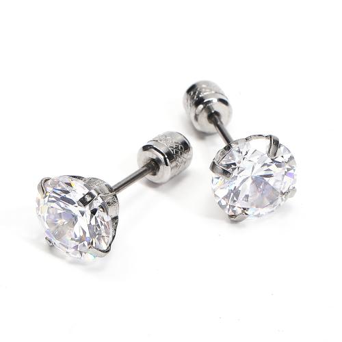Stainless Steel Stud Earrings, 304 Stainless Steel, with Cubic Zirconia, fashion jewelry & different size for choice & for man, original color, Sold By PC