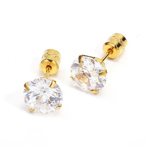 Stainless Steel Stud Earrings, 304 Stainless Steel, with Cubic Zirconia, Vacuum Ion Plating, fashion jewelry & Unisex, more colors for choice, Sold By PC