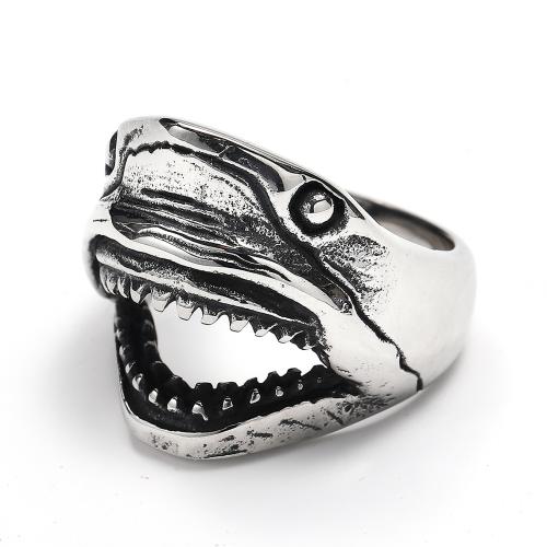 Anel de dedo de aço inoxidável, Aço inoxidável 304, Tubarão, joias de moda & tamanho diferente para a escolha & para o homem, cor original, vendido por PC