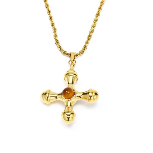 Nerezová ocel šperky náhrdelník, 304 Stainless Steel, Kříž, módní šperky & pro ženy, zlatý, 29x41mm, Délka Cca 45 cm, Prodáno By PC
