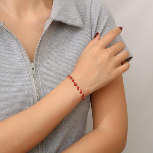 Edelstahl Schmuck Armband, 304 Edelstahl, Herz, silberfarben plattiert, für Frau & Emaille, keine, verkauft von PC
