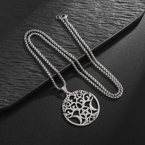 Stainless Steel Jewelry Necklace, 304 Stainless Steel, plated, fashion jewelry, silver color, 35x45mm, Length:60 cm, Sold By PC