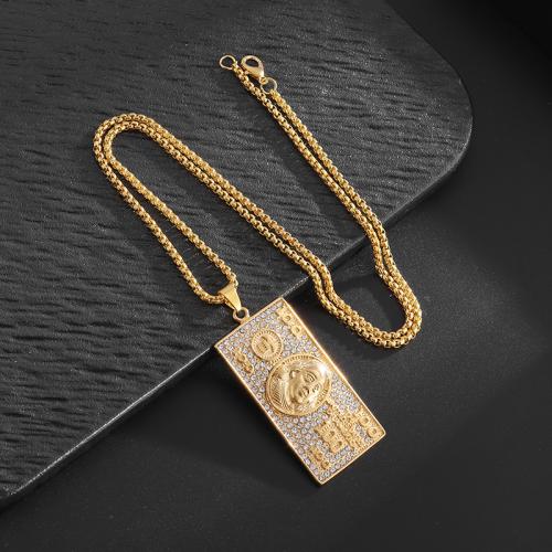Edelstahl Schmuck Halskette, 304 Edelstahl, plattiert, Modeschmuck & mit Strass, keine, 24x60mm, Länge:60 cm, verkauft von PC