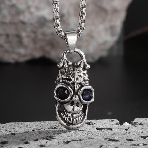Stainless Steel Jewelry Necklace, 304 Stainless Steel, Skull, plated, fashion jewelry, silver color, 15x40mm, Length:60 cm, Sold By PC