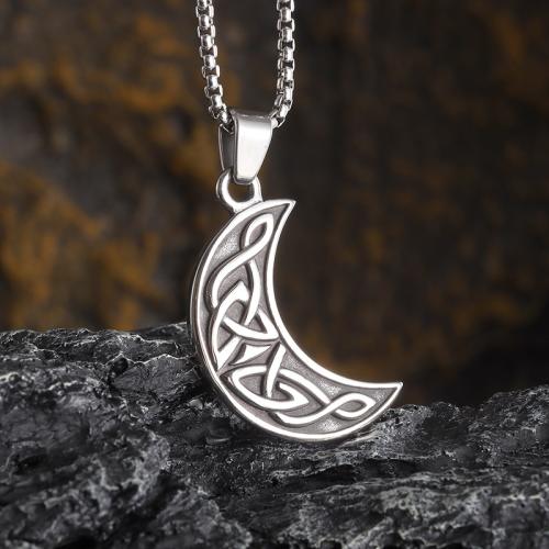 Stainless Steel Jewelry Necklace 304 Stainless Steel Moon plated fashion jewelry silver color Length 60 cm Sold By PC