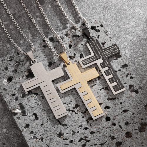 Stainless Steel Jewelry Necklace, 304 Stainless Steel, Cross, plated, fashion jewelry, more colors for choice, 33x60mm, Length:60 cm, Sold By PC