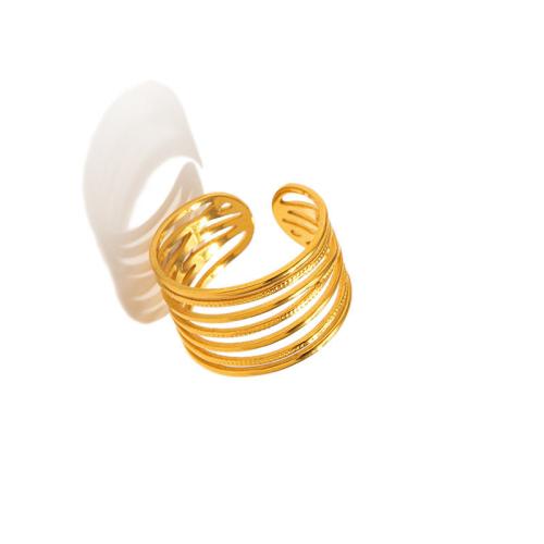 Anel de dedo de aço inoxidável, Aço inoxidável 304, banhado, para mulher, dourado, tamanho:7, vendido por PC