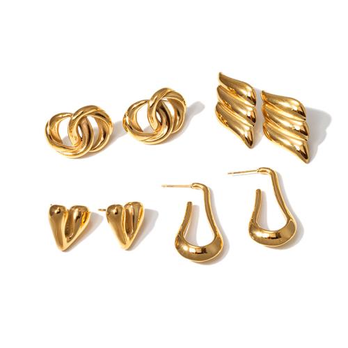 Edelstahl Ohrringe, 304 Edelstahl, plattiert, verschiedene Stile für Wahl & für Frau, goldfarben, verkauft von Paar