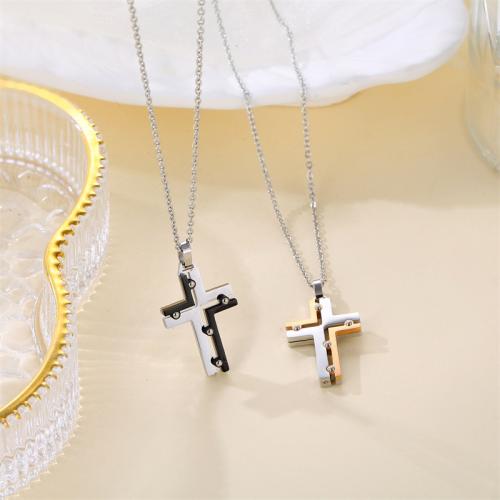 Titanium Steel Necklace, Cross, plated, Unisex, more colors for choice, Length:Approx 41-50 cm, Sold By PC