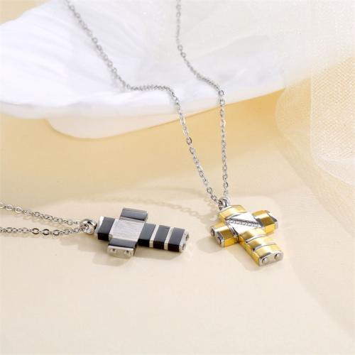 Titanium Steel Necklace, Cross, plated, Unisex & micro pave cubic zirconia, more colors for choice, Length:Approx 41-50 cm, Sold By PC