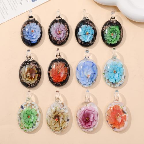 Fashion Lampwork Pendants, Flat Oval, fashion jewelry & DIY, more colors for choice, 31x53mm, 12PCs/Bag, Sold By Bag