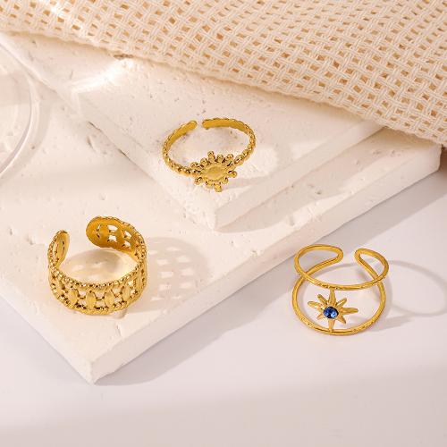Anel de dedo de aço inoxidável, Aço inoxidável 304, três peças & joias de moda & unissex, dourado, vendido por Defina