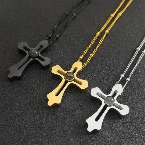 Stainless Steel Jewelry Necklace, 304 Stainless Steel, Cross, fashion jewelry & Unisex, more colors for choice, 35x24mm, Length:Approx 50 cm, Sold By PC