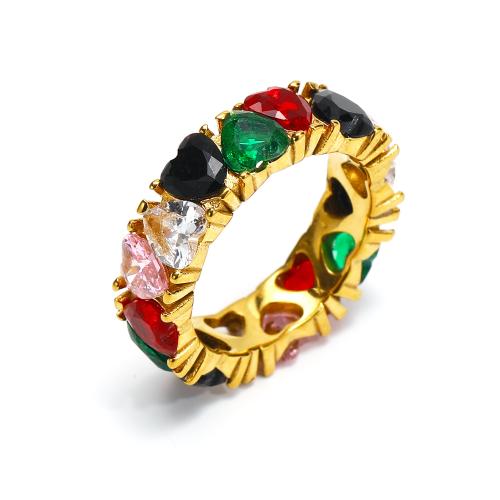 Cubic Zirconia nerezové prst prsten, 304 Stainless Steel, s Cubic Zirconia, Srdce, módní šperky & různé velikosti pro výběr & pro ženy, více barev na výběr, Prodáno By PC