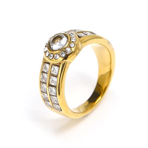 Cubic Zirconia Stainless Steel Finger Ring 304 Stainless Steel Vacuum Ion Plating fashion jewelry & micro pave cubic zirconia & for woman Sold By PC