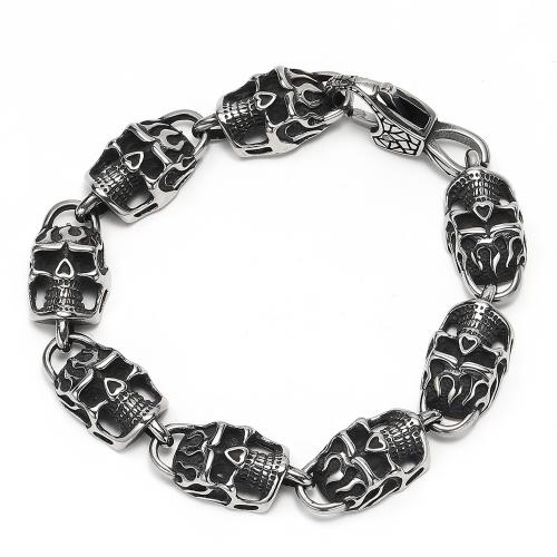 Bijoux bracelet en acier inoxydable, Acier inoxydable 304, crane, le style de punk & pour homme, noire, 15mm, Longueur 25 cm, Vendu par PC
