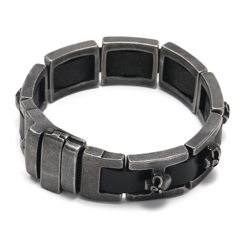 Stainless Steel Jewelry Bracelet, 304 Stainless Steel, with PU Leather, Skull, Antique finish, punk style & for man, black, 19mm, Length:22 cm, Sold By PC