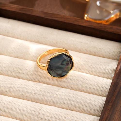 Brass Finger Ring, with Abalone Shell, gold color plated, for woman, nickel, lead & cadmium free, Sold By PC