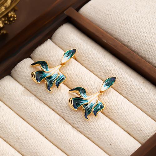 Brass Drop Earring gold color plated for woman & enamel nickel lead & cadmium free Sold By Pair