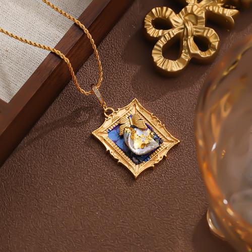 Ожерелья из латуни, Латунь, с Пресноводные жемчуги, с 6CM наполнитель цепи, плакирован золотом, Женский & эмаль, разноцветный, не содержит никель, свинец, длина:42 см, продается PC