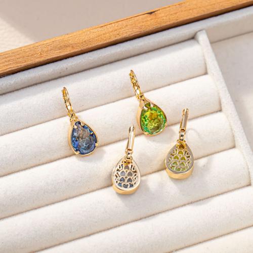 Cubic Zirconia Micro Pave Brass Earring Teardrop plated fashion jewelry & micro pave cubic zirconia nickel lead & cadmium free Sold By Pair