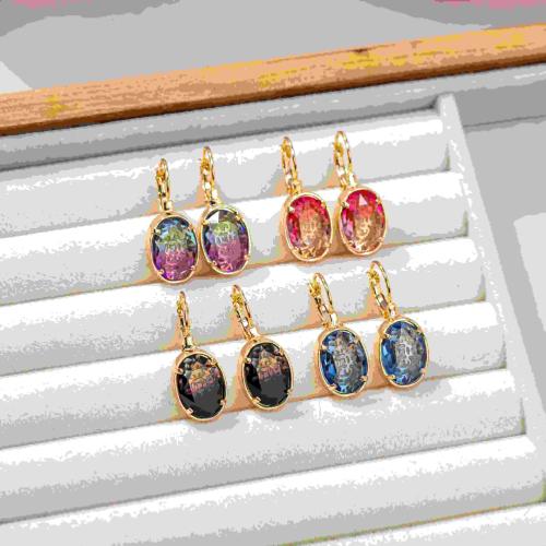 Brass Drop Earring, with Glass, plated, fashion jewelry, more colors for choice, nickel, lead & cadmium free, 12x28mm, Sold By Pair