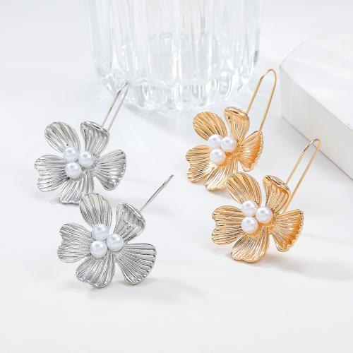 Zinc Alloy Drop Earrings with Plastic Pearl Flower fashion jewelry & for woman Sold By Pair
