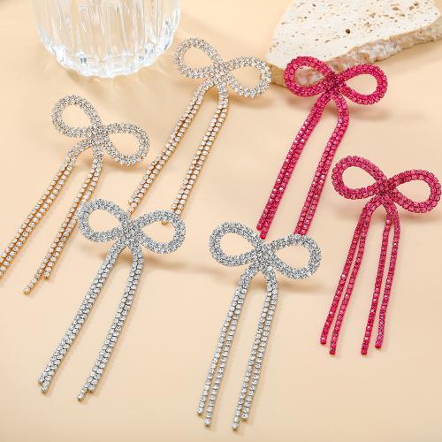 Zinc Alloy Stud Earring Bowknot fashion jewelry & for woman & with rhinestone Sold By Pair