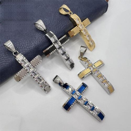 Stainless Steel Cross Pendants 304 Stainless Steel plated & micro pave cubic zirconia Sold By PC