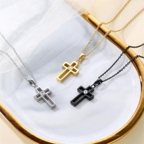 Titanium Steel Necklace Cross plated Unisex & micro pave cubic zirconia Length Approx 41-50 cm Sold By PC