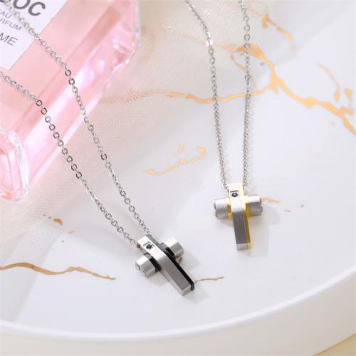 Titanium Steel Necklace, Cross, plated, Unisex & micro pave cubic zirconia, more colors for choice, Length:Approx 41-50 cm, Sold By PC