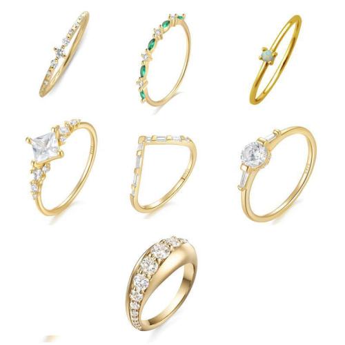 Cyrkonia mikro utorować pierścionki srebrne, Srebro 925, ze Opal, różnej wielkości do wyboru & różne style do wyboru & mikro utorować cyrkonia & dla kobiety, złoty, sprzedane przez PC