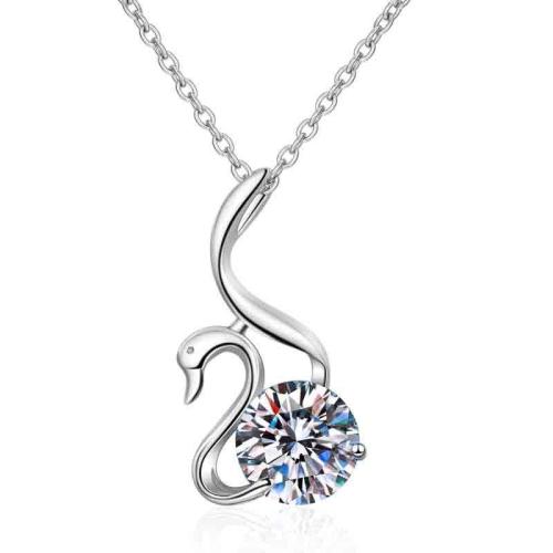 Cubic Zircon Micro Pave Brass Necklace with 5CM extender chain Swan plated micro pave cubic zirconia & for woman platinum color Length Approx 40 cm Sold By PC
