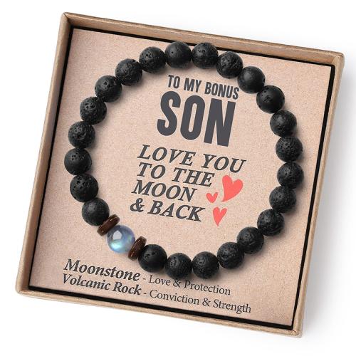 Gemstone Bracelets Lava with Moonstone handmade & for man black Length 16 cm Sold By PC