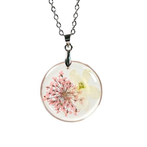 Pressed Dried Flower Jewelry , 304 Stainless Steel, with Dried Flower & Resin, different styles for choice & for woman, more colors for choice, Length:45 cm, 6PCs/Bag, Sold By Bag