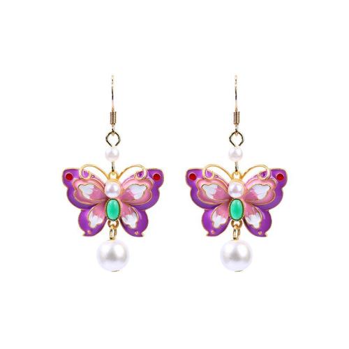 Zinc Alloy Drop Earring with Plastic Pearl gold color plated Hand-Painted Enamel Glaze & for woman earring length 10-70mm Sold By Pair