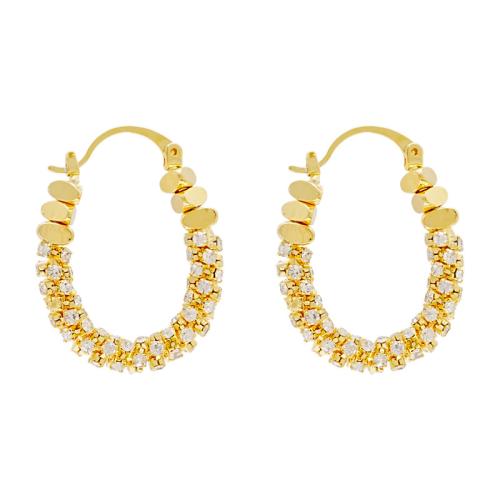 Boucles d'oreilles en laiton zircon cubique pavent, Plaqué or 18K, bijoux de mode & pavé de micro zircon & pour femme, doré, 29x22mm, Vendu par paire