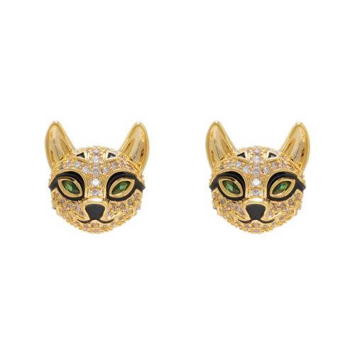Cubic Zirconia Micro Pave Brass Earring Fox 18K gold plated fashion jewelry & micro pave cubic zirconia & for woman golden Sold By Pair