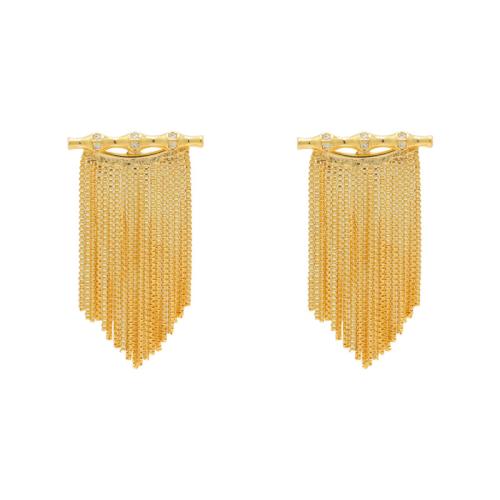 Boucles d'oreilles en laiton zircon cubique pavent, Plaqué or 18K, bijoux de mode & pavé de micro zircon & pour femme, doré, 32x19mm, Vendu par paire