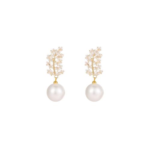 Cubic Zirconia Micro Pave Brass Earring with Plastic Pearl fashion jewelry & micro pave cubic zirconia & for woman Sold By Pair