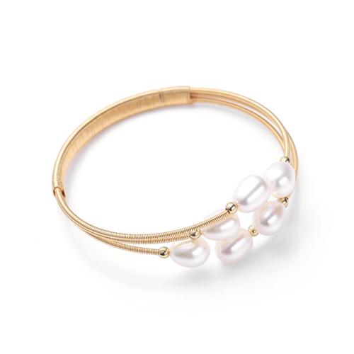 Brass Bracelet & Bangle with Freshwater Pearl fashion jewelry & for woman Length Approx 17 cm Sold By PC