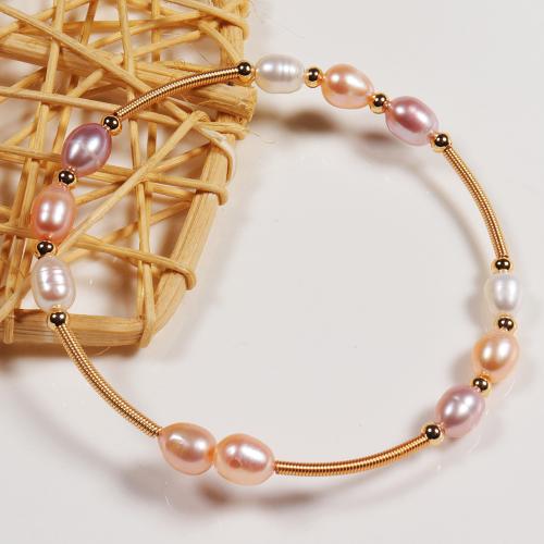 Brass Bracelet & Bangle with Freshwater Pearl handmade fashion jewelry & for woman Length Approx 17 cm Sold By PC